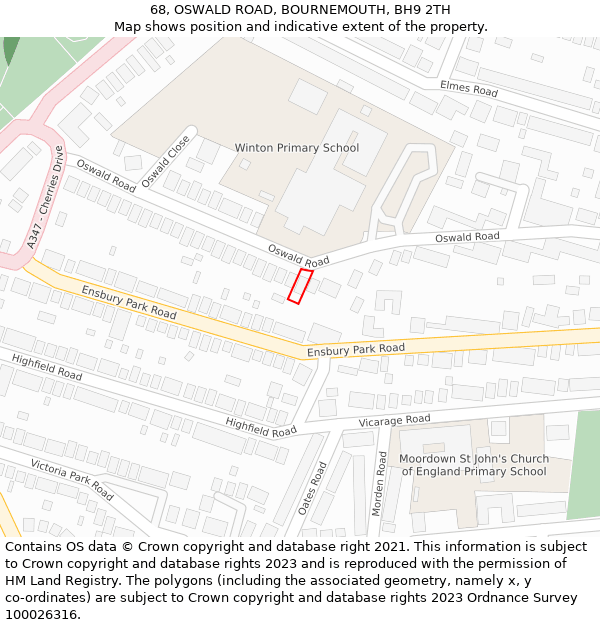 68, OSWALD ROAD, BOURNEMOUTH, BH9 2TH: Location map and indicative extent of plot