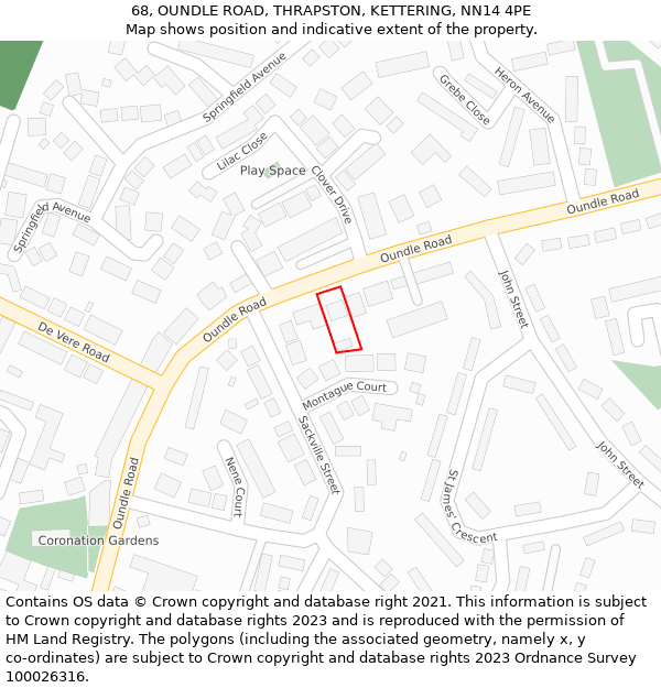 68, OUNDLE ROAD, THRAPSTON, KETTERING, NN14 4PE: Location map and indicative extent of plot