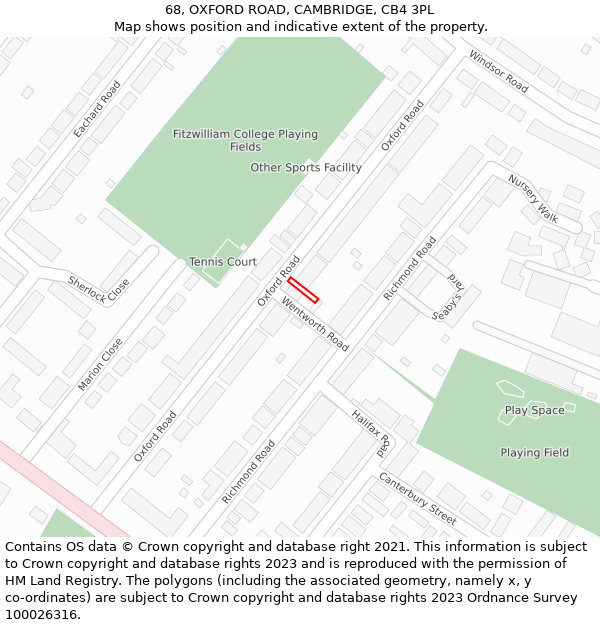 68, OXFORD ROAD, CAMBRIDGE, CB4 3PL: Location map and indicative extent of plot
