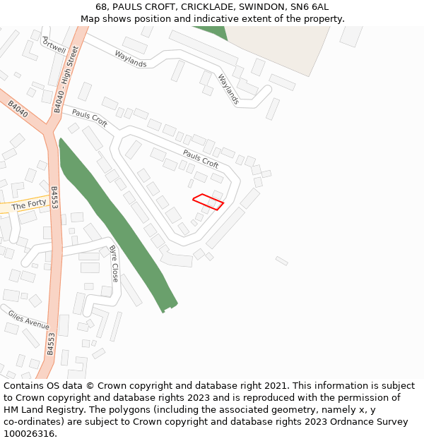 68, PAULS CROFT, CRICKLADE, SWINDON, SN6 6AL: Location map and indicative extent of plot