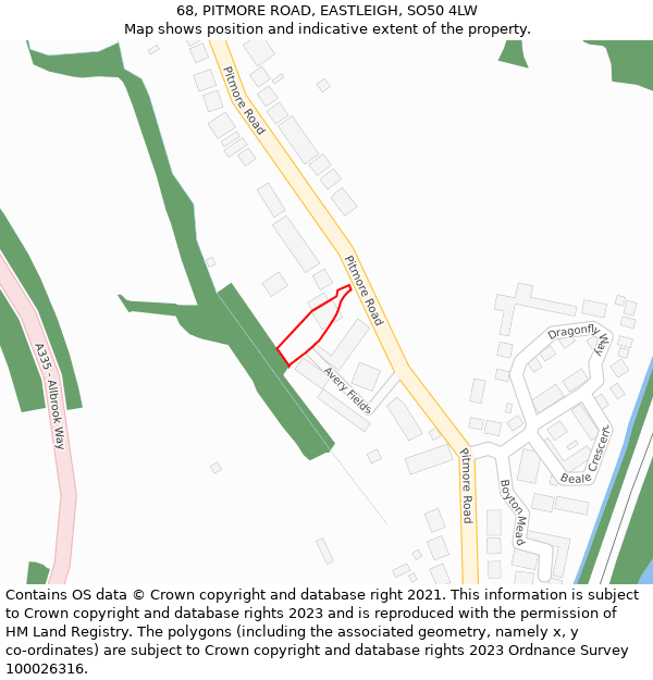 68, PITMORE ROAD, EASTLEIGH, SO50 4LW: Location map and indicative extent of plot