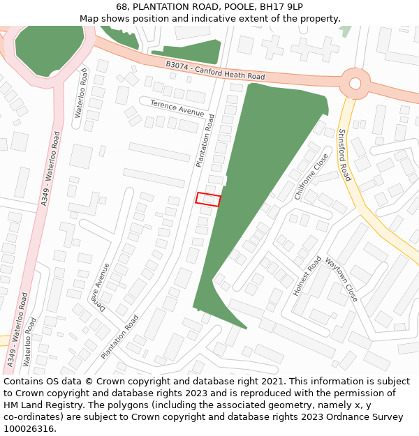 68, PLANTATION ROAD, POOLE, BH17 9LP: Location map and indicative extent of plot