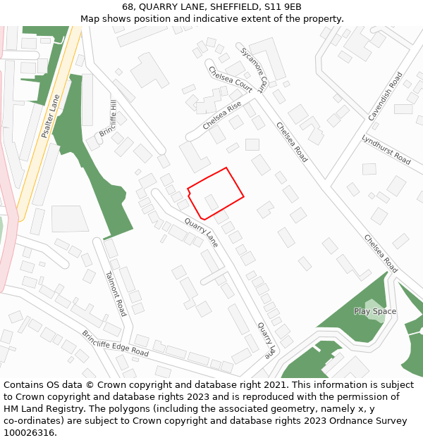 68, QUARRY LANE, SHEFFIELD, S11 9EB: Location map and indicative extent of plot