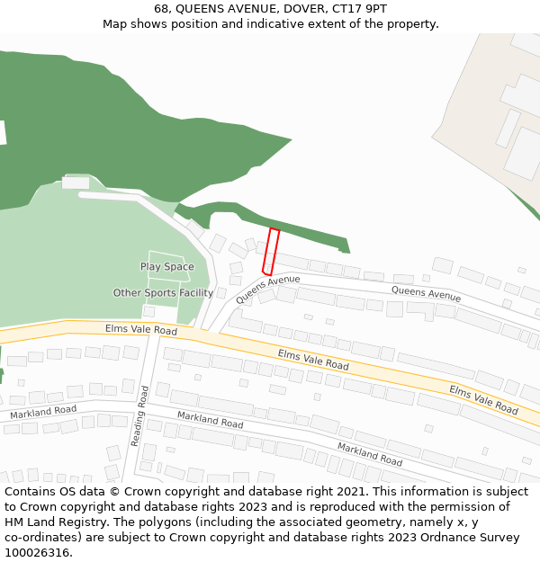 68, QUEENS AVENUE, DOVER, CT17 9PT: Location map and indicative extent of plot