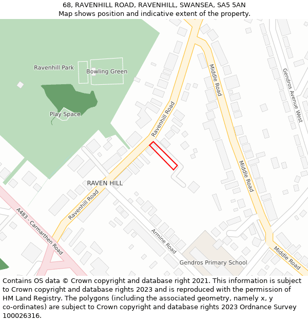 68, RAVENHILL ROAD, RAVENHILL, SWANSEA, SA5 5AN: Location map and indicative extent of plot