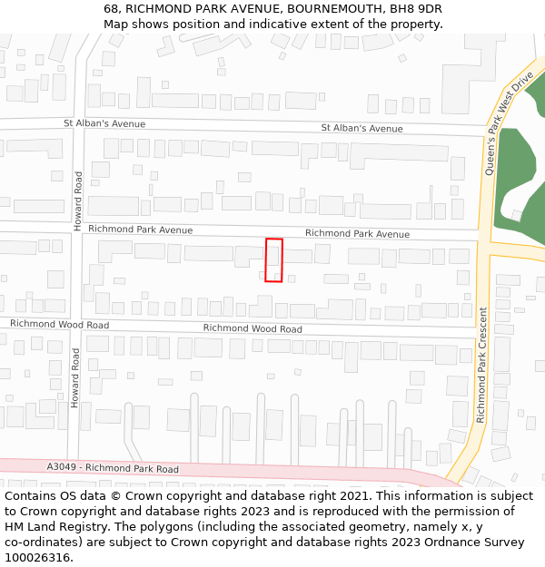 68, RICHMOND PARK AVENUE, BOURNEMOUTH, BH8 9DR: Location map and indicative extent of plot