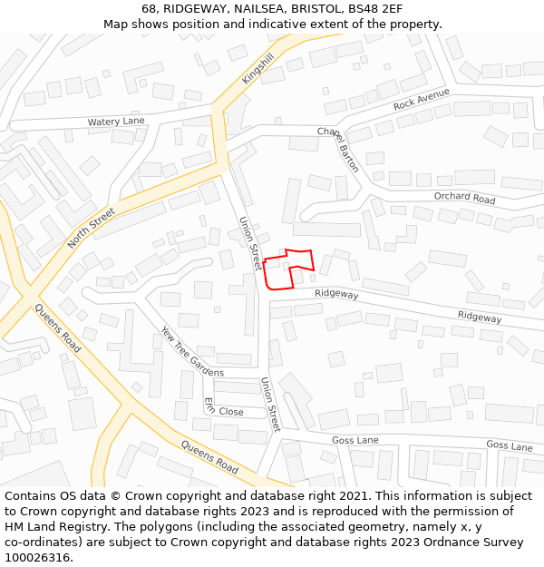 68, RIDGEWAY, NAILSEA, BRISTOL, BS48 2EF: Location map and indicative extent of plot