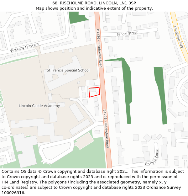 68, RISEHOLME ROAD, LINCOLN, LN1 3SP: Location map and indicative extent of plot