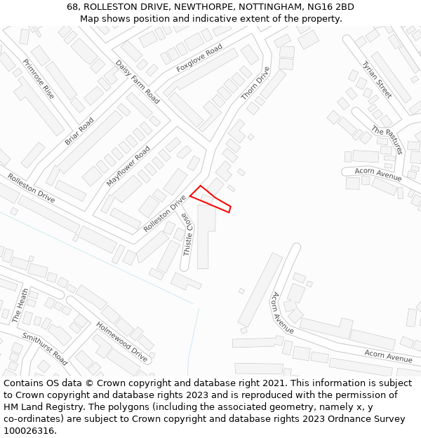 68, ROLLESTON DRIVE, NEWTHORPE, NOTTINGHAM, NG16 2BD: Location map and indicative extent of plot