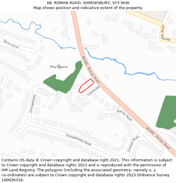 68, ROMAN ROAD, SHREWSBURY, SY3 9AW: Location map and indicative extent of plot