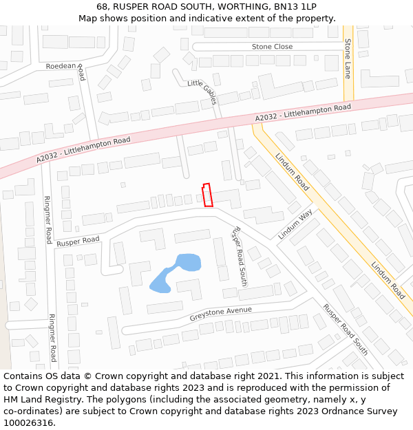 68, RUSPER ROAD SOUTH, WORTHING, BN13 1LP: Location map and indicative extent of plot