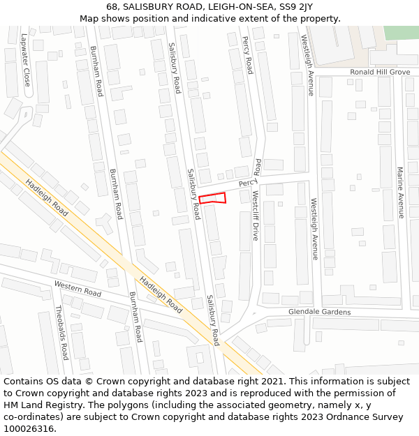 68, SALISBURY ROAD, LEIGH-ON-SEA, SS9 2JY: Location map and indicative extent of plot