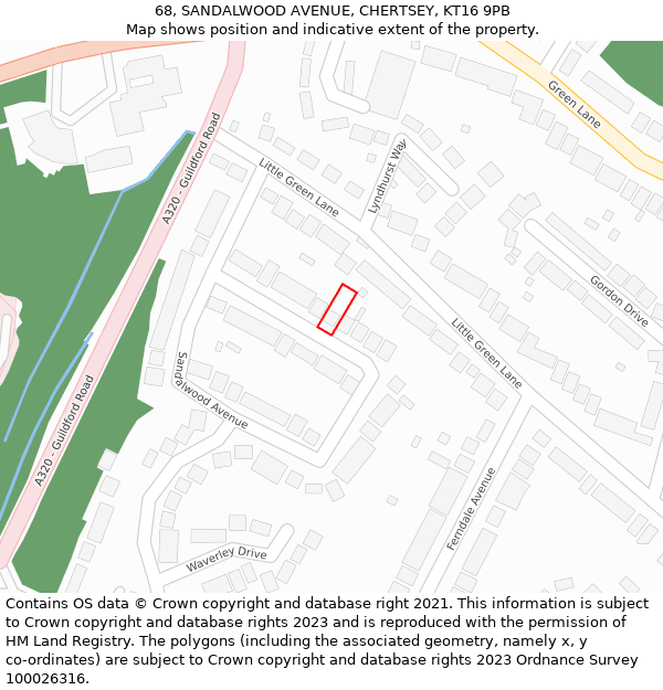 68, SANDALWOOD AVENUE, CHERTSEY, KT16 9PB: Location map and indicative extent of plot