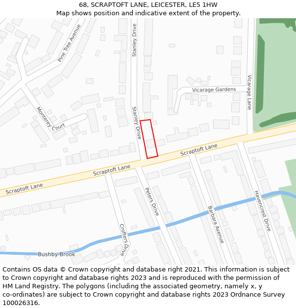 68, SCRAPTOFT LANE, LEICESTER, LE5 1HW: Location map and indicative extent of plot
