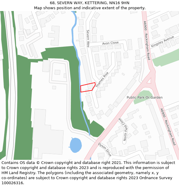 68, SEVERN WAY, KETTERING, NN16 9HN: Location map and indicative extent of plot