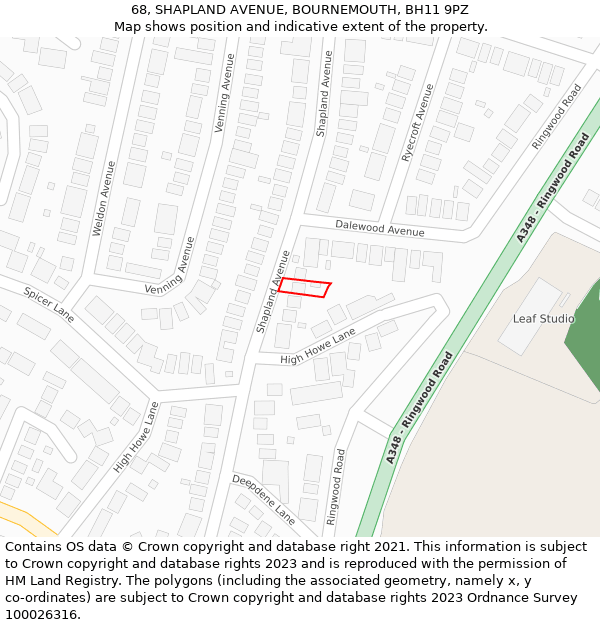 68, SHAPLAND AVENUE, BOURNEMOUTH, BH11 9PZ: Location map and indicative extent of plot