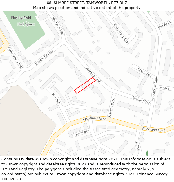 68, SHARPE STREET, TAMWORTH, B77 3HZ: Location map and indicative extent of plot