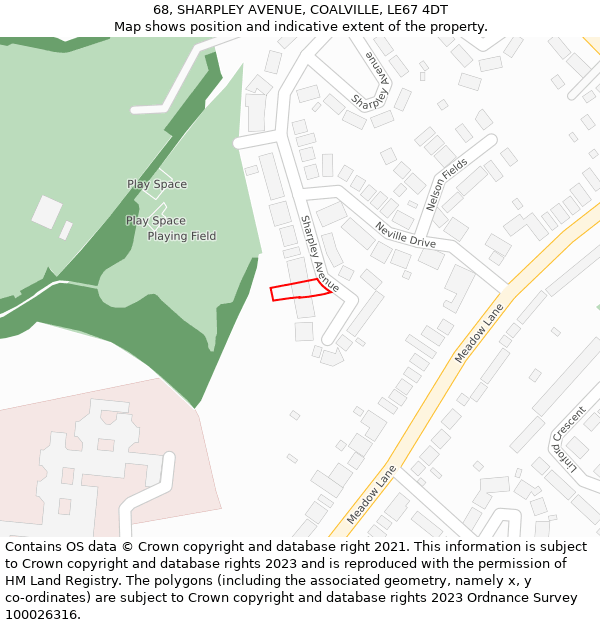 68, SHARPLEY AVENUE, COALVILLE, LE67 4DT: Location map and indicative extent of plot