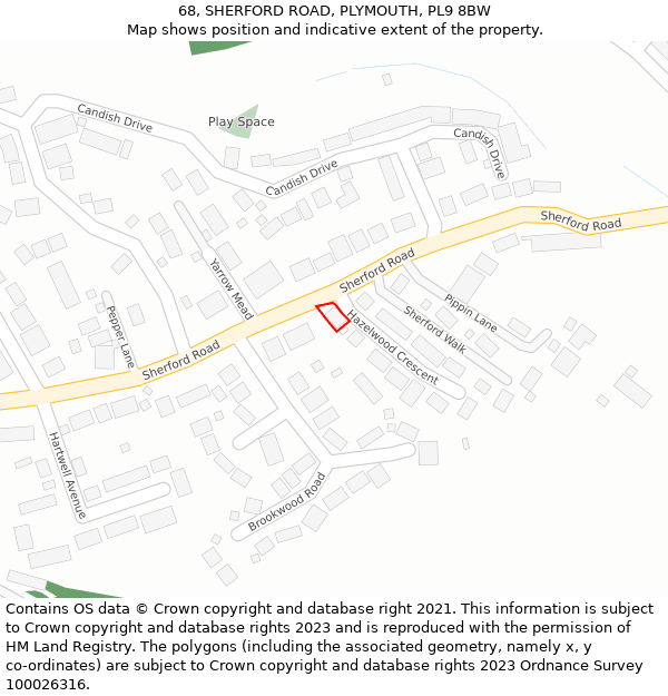 68, SHERFORD ROAD, PLYMOUTH, PL9 8BW: Location map and indicative extent of plot