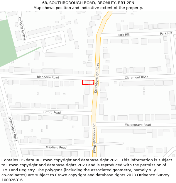 68, SOUTHBOROUGH ROAD, BROMLEY, BR1 2EN: Location map and indicative extent of plot