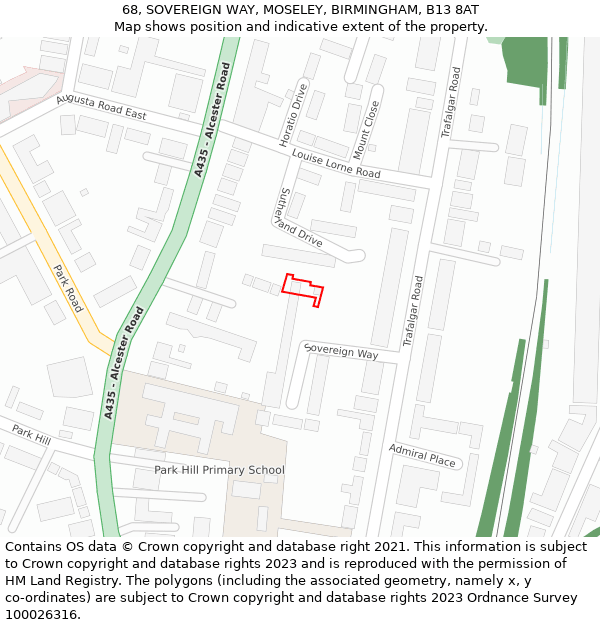 68, SOVEREIGN WAY, MOSELEY, BIRMINGHAM, B13 8AT: Location map and indicative extent of plot