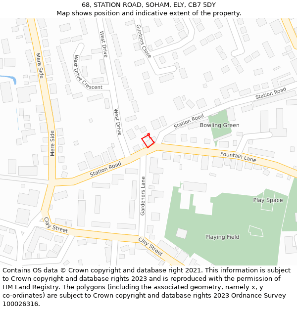 68, STATION ROAD, SOHAM, ELY, CB7 5DY: Location map and indicative extent of plot