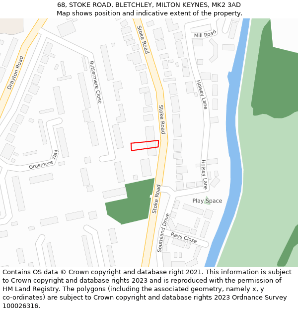 68, STOKE ROAD, BLETCHLEY, MILTON KEYNES, MK2 3AD: Location map and indicative extent of plot