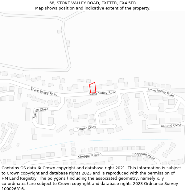 68, STOKE VALLEY ROAD, EXETER, EX4 5ER: Location map and indicative extent of plot