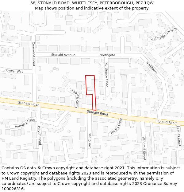 68, STONALD ROAD, WHITTLESEY, PETERBOROUGH, PE7 1QW: Location map and indicative extent of plot