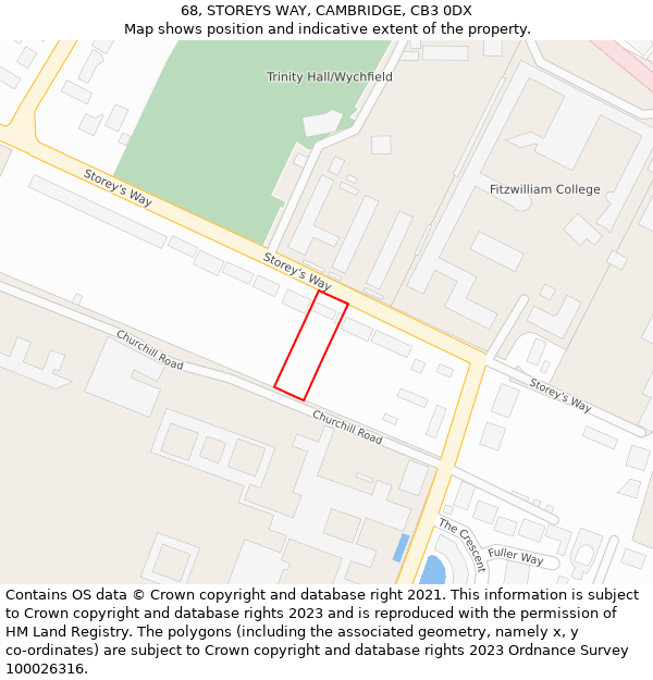 68, STOREYS WAY, CAMBRIDGE, CB3 0DX: Location map and indicative extent of plot