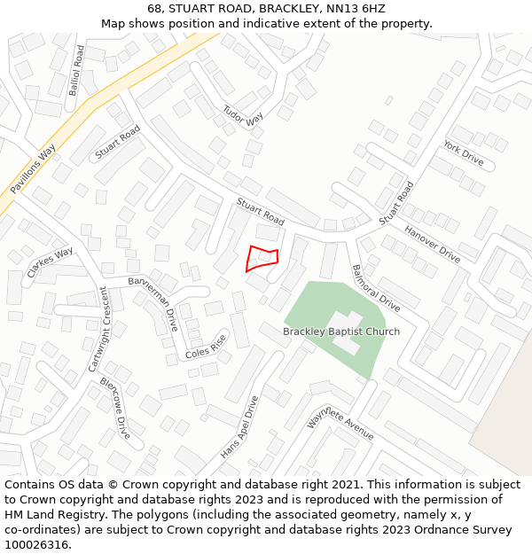 68, STUART ROAD, BRACKLEY, NN13 6HZ: Location map and indicative extent of plot