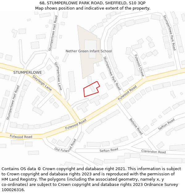68, STUMPERLOWE PARK ROAD, SHEFFIELD, S10 3QP: Location map and indicative extent of plot
