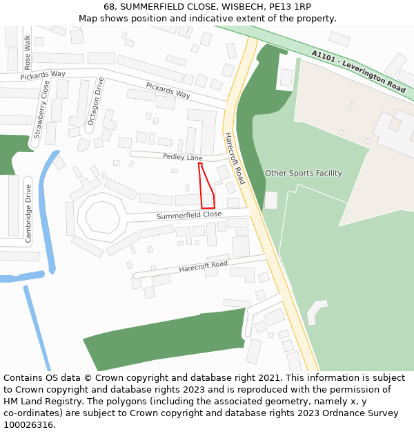 68, SUMMERFIELD CLOSE, WISBECH, PE13 1RP: Location map and indicative extent of plot