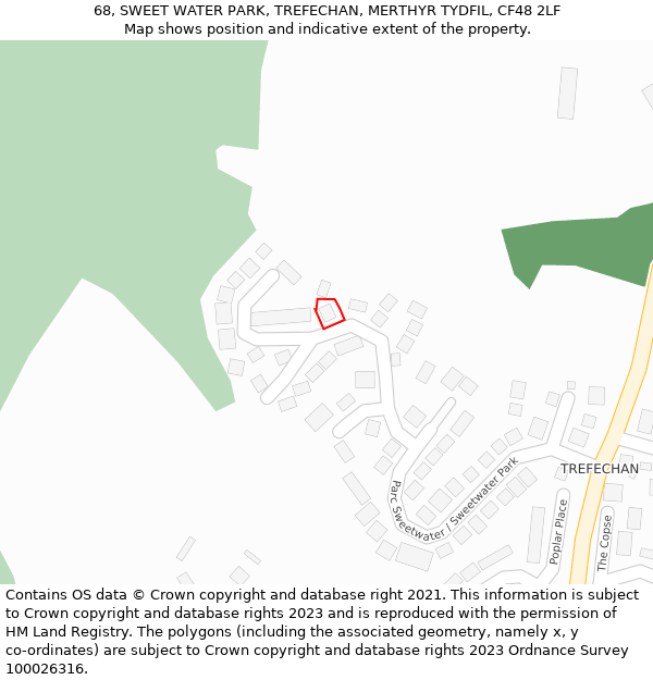 68, SWEET WATER PARK, TREFECHAN, MERTHYR TYDFIL, CF48 2LF: Location map and indicative extent of plot