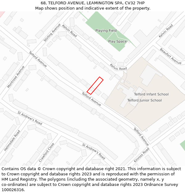 68, TELFORD AVENUE, LEAMINGTON SPA, CV32 7HP: Location map and indicative extent of plot