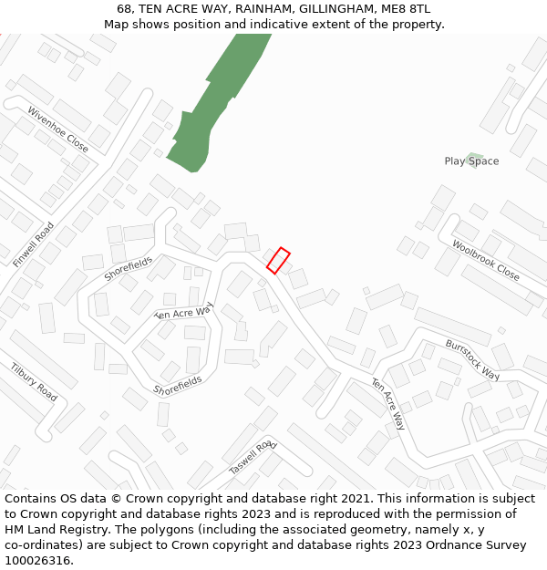 68, TEN ACRE WAY, RAINHAM, GILLINGHAM, ME8 8TL: Location map and indicative extent of plot