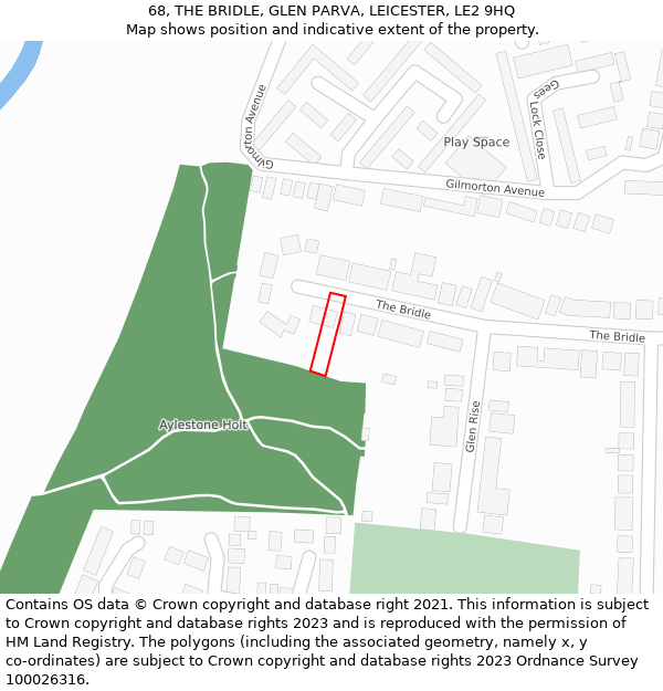 68, THE BRIDLE, GLEN PARVA, LEICESTER, LE2 9HQ: Location map and indicative extent of plot