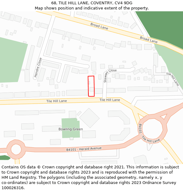 68, TILE HILL LANE, COVENTRY, CV4 9DG: Location map and indicative extent of plot