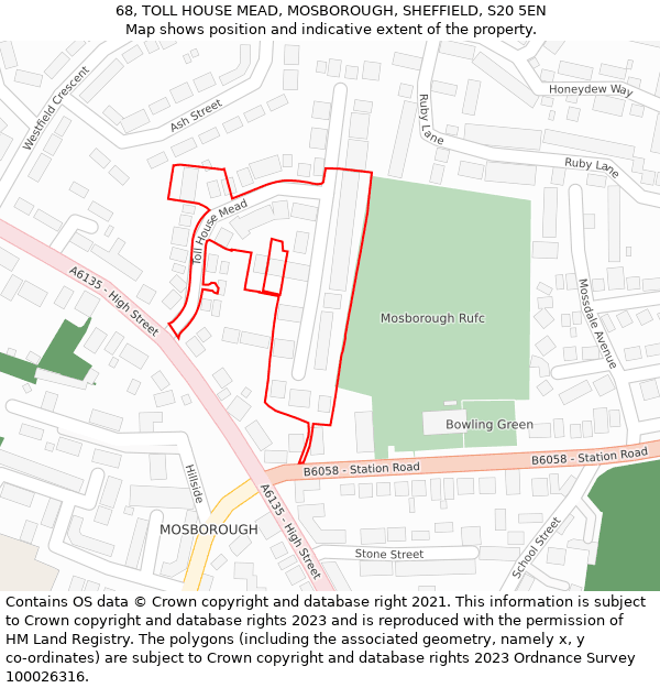 68, TOLL HOUSE MEAD, MOSBOROUGH, SHEFFIELD, S20 5EN: Location map and indicative extent of plot