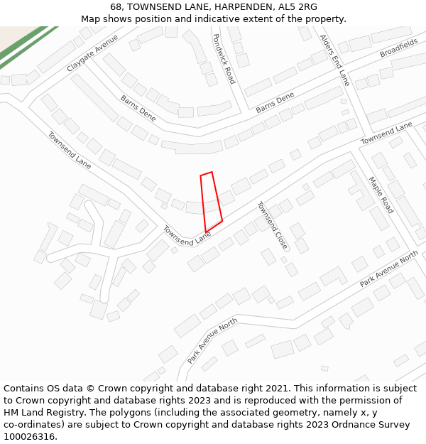 68, TOWNSEND LANE, HARPENDEN, AL5 2RG: Location map and indicative extent of plot