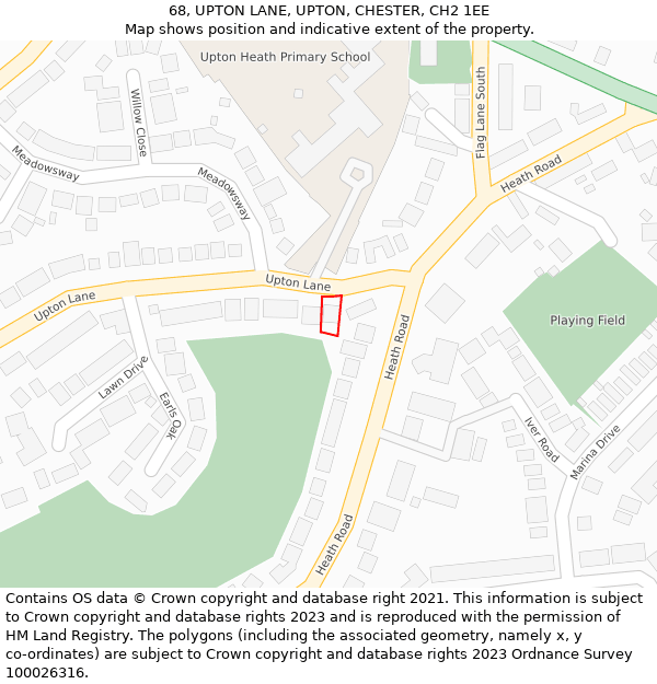 68, UPTON LANE, UPTON, CHESTER, CH2 1EE: Location map and indicative extent of plot