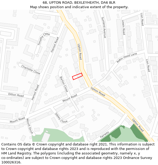 68, UPTON ROAD, BEXLEYHEATH, DA6 8LR: Location map and indicative extent of plot