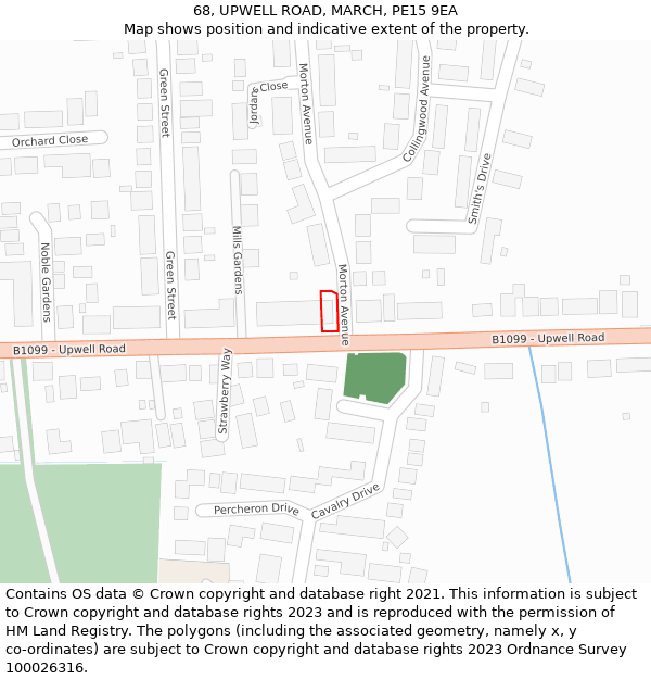 68, UPWELL ROAD, MARCH, PE15 9EA: Location map and indicative extent of plot