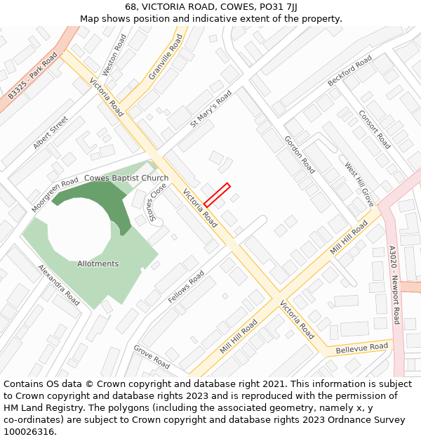 68, VICTORIA ROAD, COWES, PO31 7JJ: Location map and indicative extent of plot