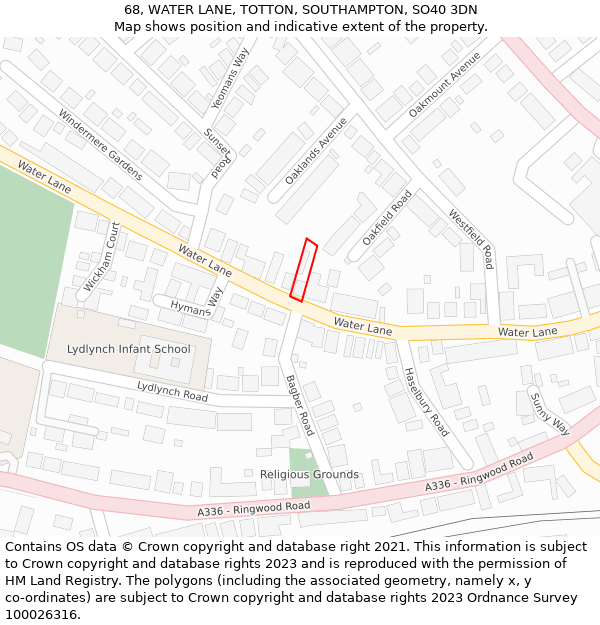 68, WATER LANE, TOTTON, SOUTHAMPTON, SO40 3DN: Location map and indicative extent of plot