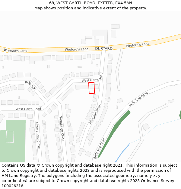 68, WEST GARTH ROAD, EXETER, EX4 5AN: Location map and indicative extent of plot