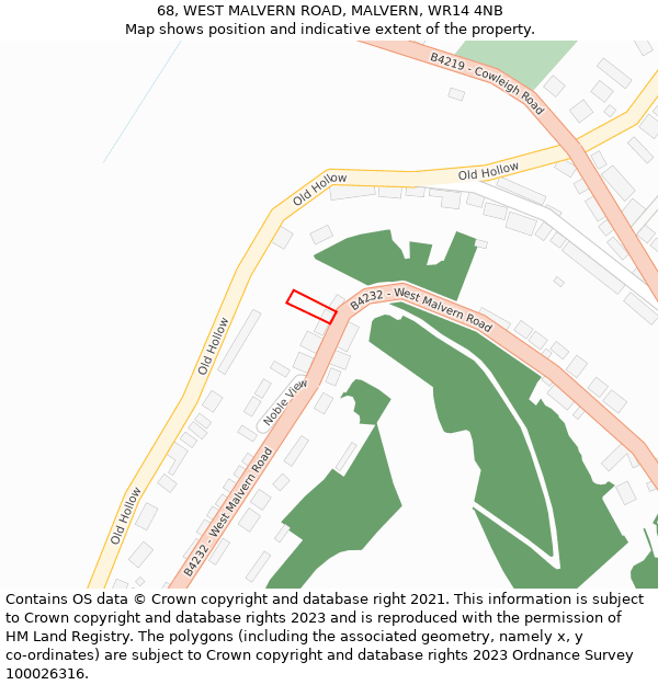 68, WEST MALVERN ROAD, MALVERN, WR14 4NB: Location map and indicative extent of plot