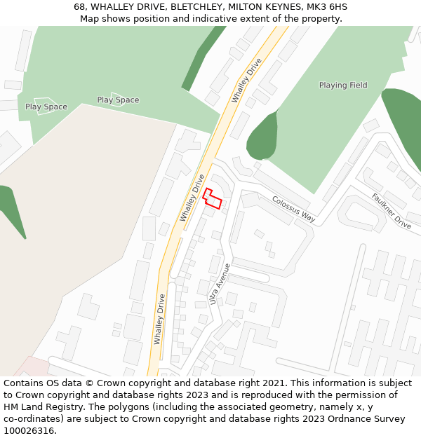 68, WHALLEY DRIVE, BLETCHLEY, MILTON KEYNES, MK3 6HS: Location map and indicative extent of plot