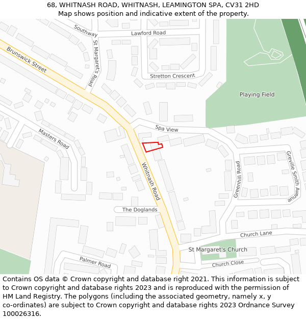 68, WHITNASH ROAD, WHITNASH, LEAMINGTON SPA, CV31 2HD: Location map and indicative extent of plot