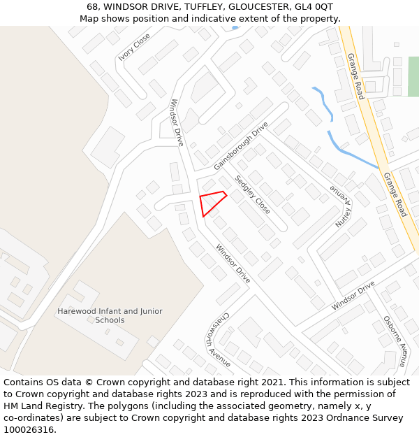 68, WINDSOR DRIVE, TUFFLEY, GLOUCESTER, GL4 0QT: Location map and indicative extent of plot